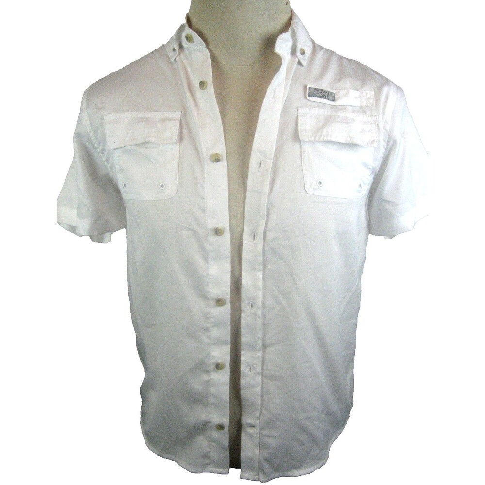 Womens Ocean Coast Vented White Poly SS Fishing Shirt sz Lg